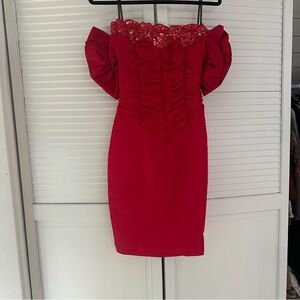 Vintage 1980’s Gunne Sax Jessica McClintock Off-Shoulder Red and Dress
